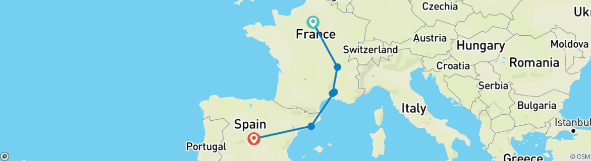 Image d'une carte montrant l'itinéraire du circuit
