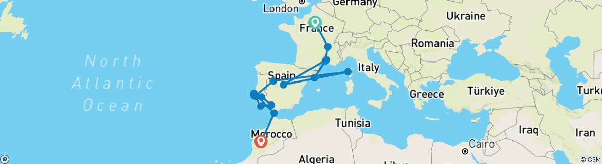 Image d'une carte montrant l'itinéraire du circuit