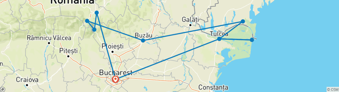Image of a map showing the route of the tour