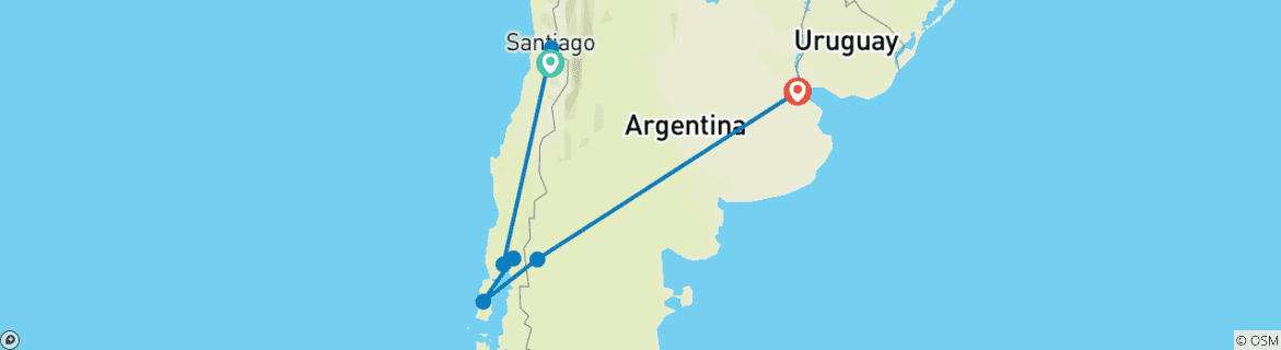 Image of a map showing the route of the tour