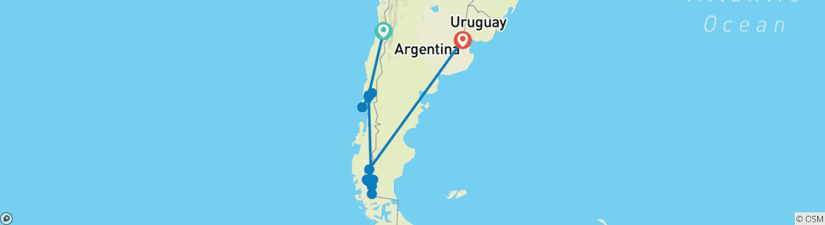 Image of a map showing the route of the tour