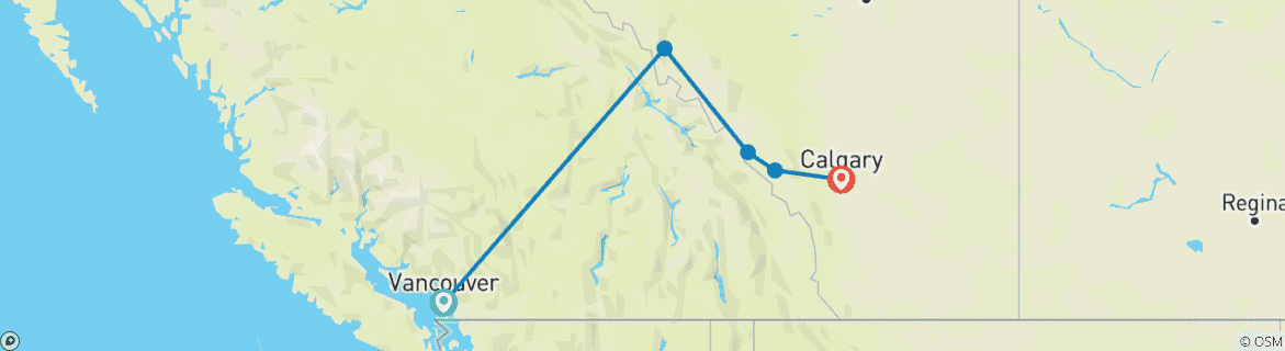 Image of a map showing the route of the tour
