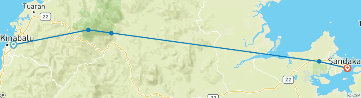 Image of a map showing the route of the tour