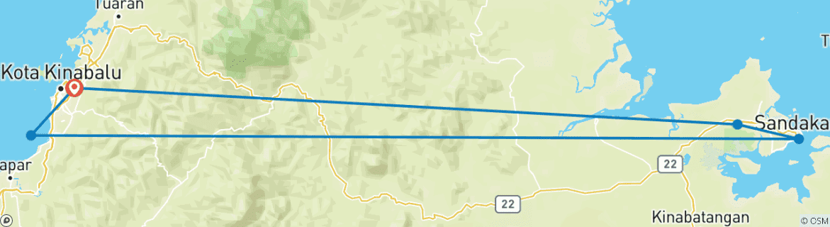 Image d'une carte montrant l'itinéraire du circuit