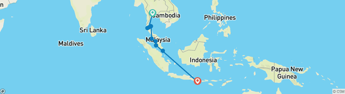 Foto van een kaart met de route van de rondreis