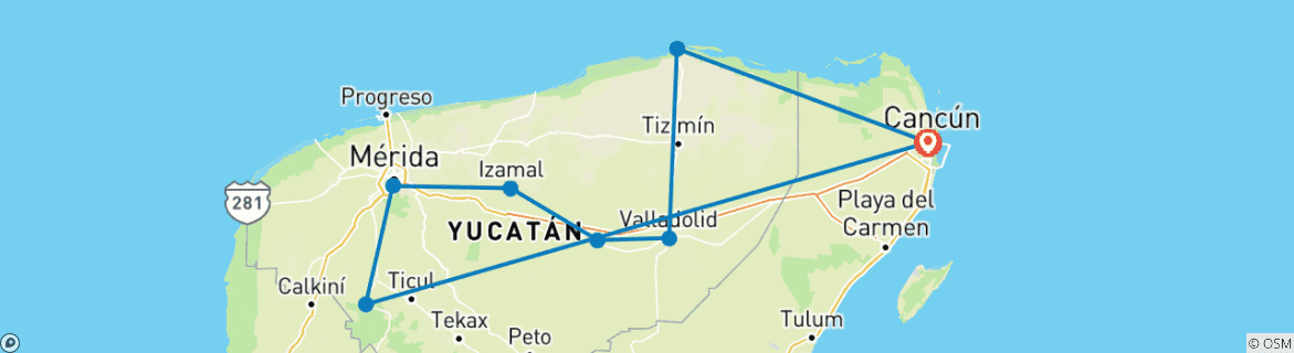 Image d'une carte montrant l'itinéraire du circuit
