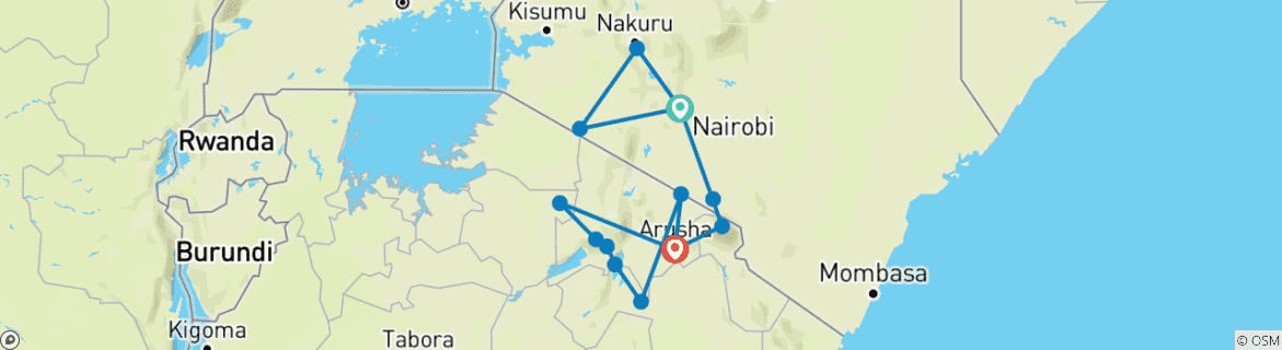 Image of a map showing the route of the tour