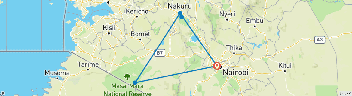 Image of a map showing the route of the tour