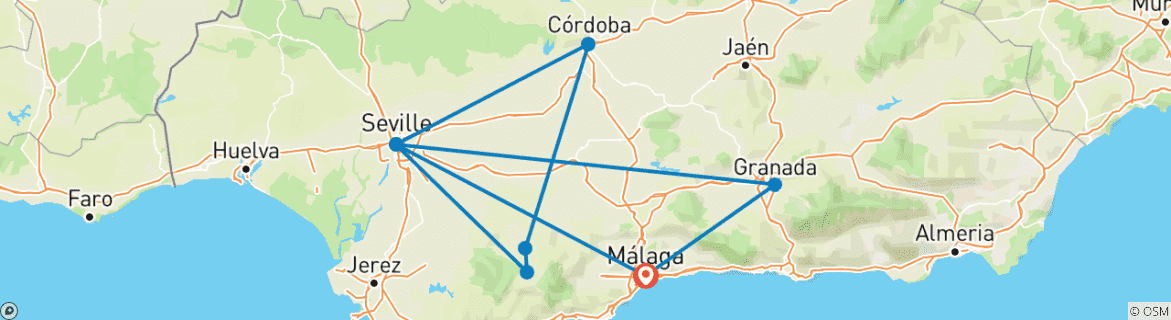 Image of a map showing the route of the tour