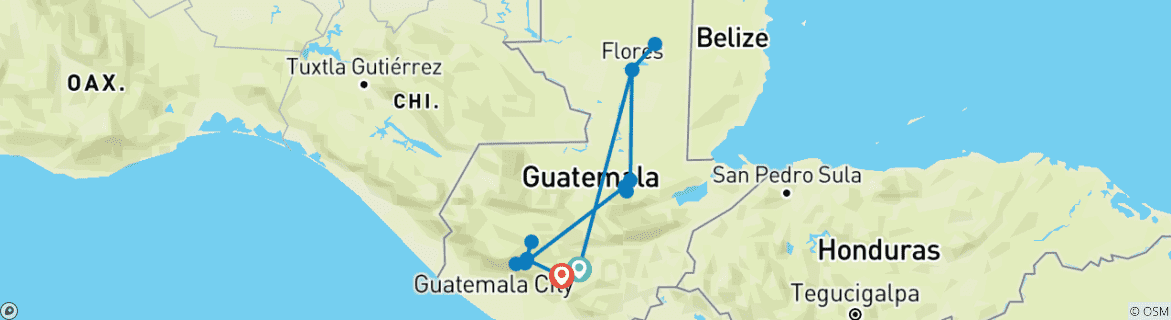 Image of a map showing the route of the tour