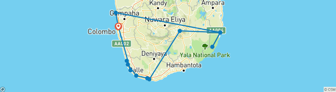 Image of a map showing the route of the tour