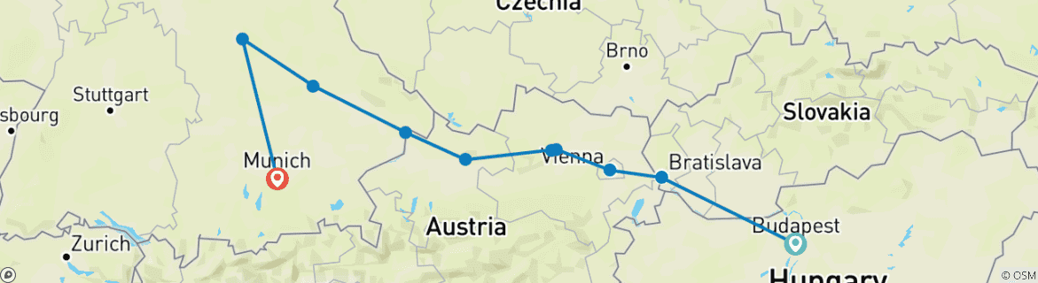 Image of a map showing the route of the tour