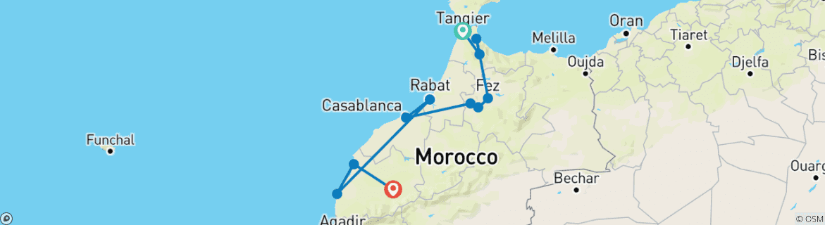 Image d'une carte montrant l'itinéraire du circuit