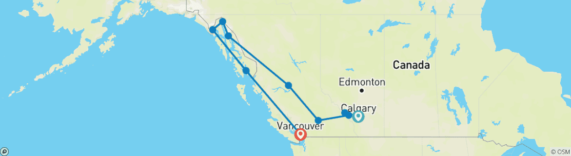 Image of a map showing the route of the tour