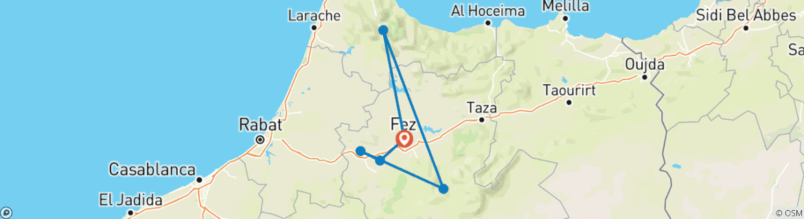 Image of a map showing the route of the tour