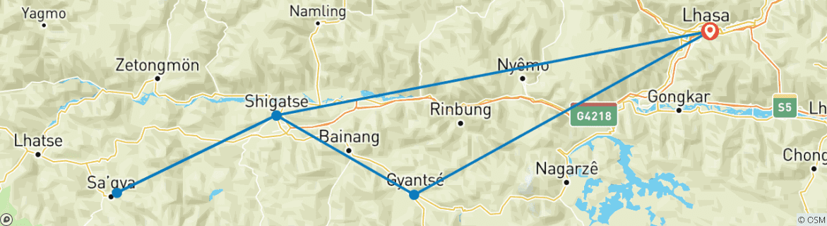 Image of a map showing the route of the tour