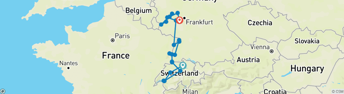 Image d'une carte montrant l'itinéraire du circuit
