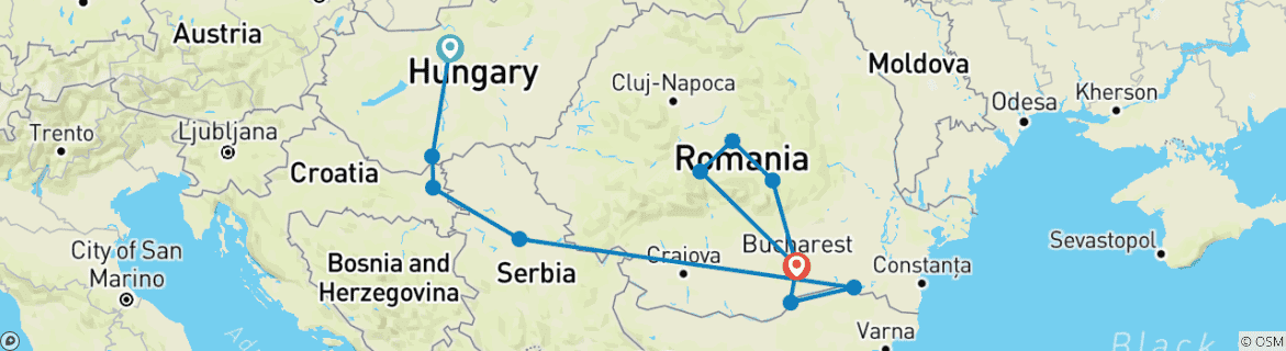 Image d'une carte montrant l'itinéraire du circuit