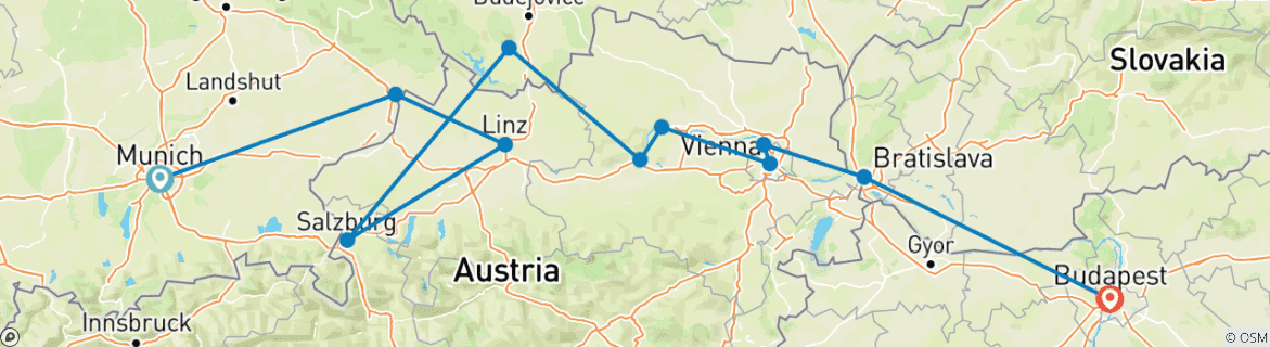 Image d'une carte montrant l'itinéraire du circuit