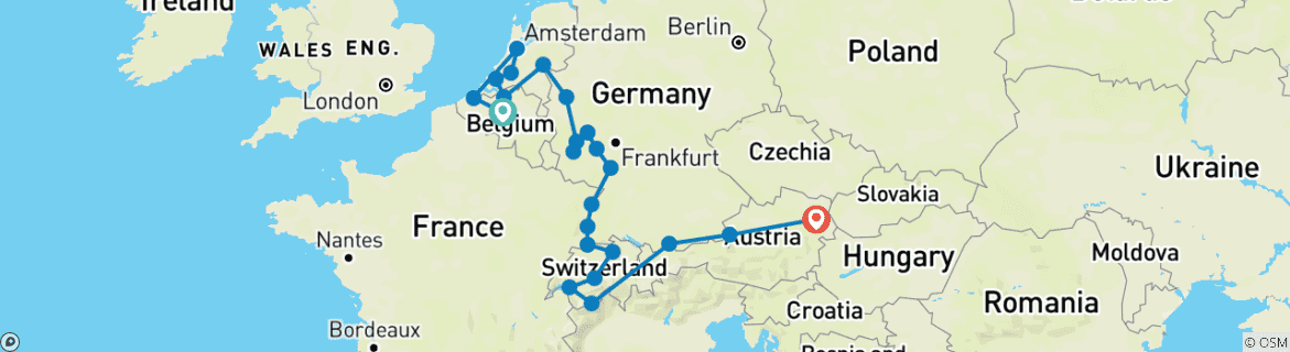Image d'une carte montrant l'itinéraire du circuit