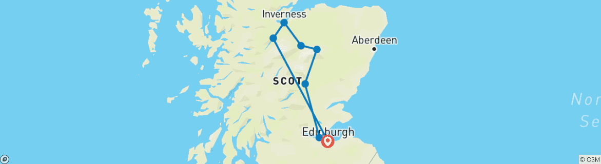 Image of a map showing the route of the tour