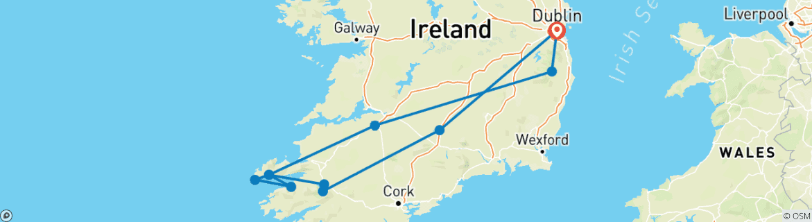 Image of a map showing the route of the tour