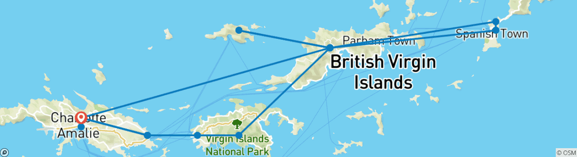 Carte du circuit Rêves caribéens : Explorer les îles Vierges américaines et britanniques en 10 jours