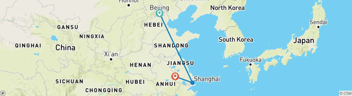 Image of a map showing the route of the tour