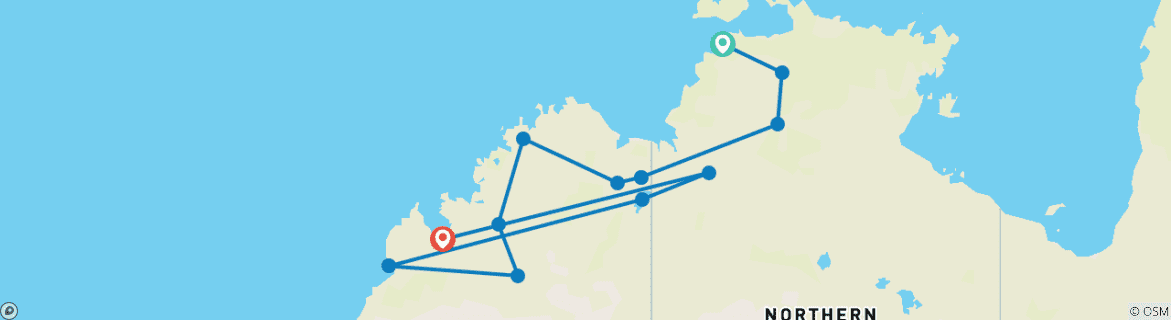 Image of a map showing the route of the tour