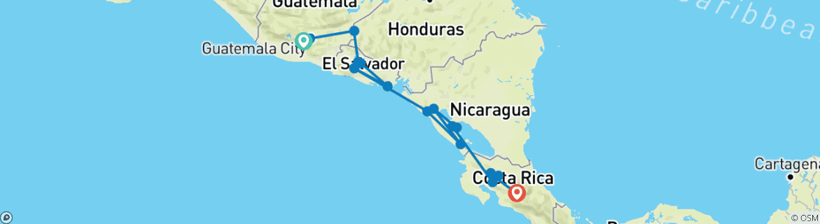 Image of a map showing the route of the tour