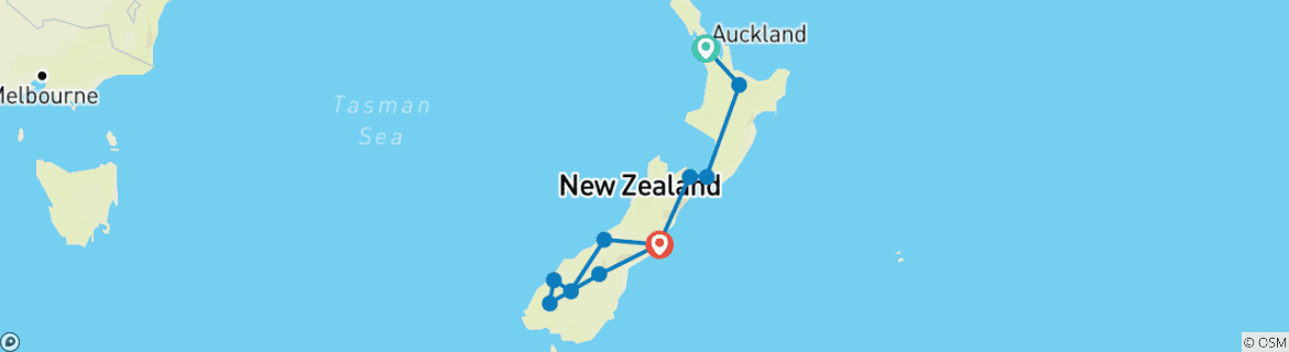 Image of a map showing the route of the tour