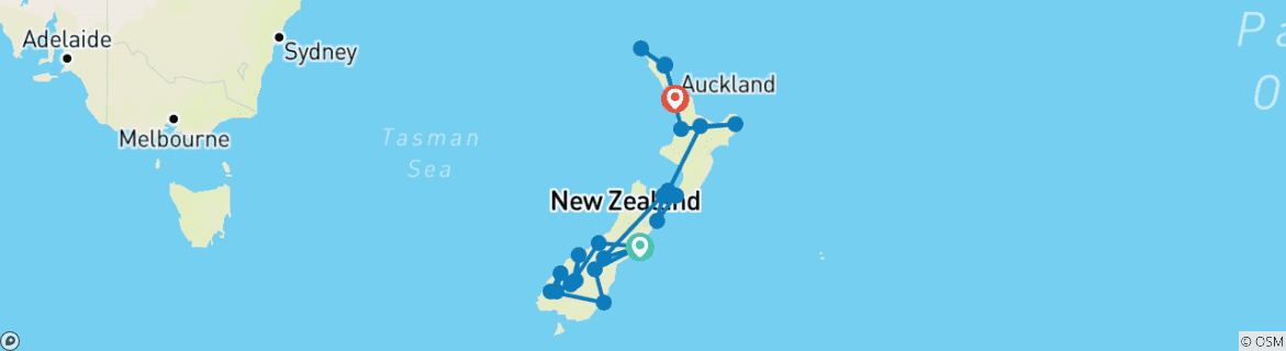 Image of a map showing the route of the tour