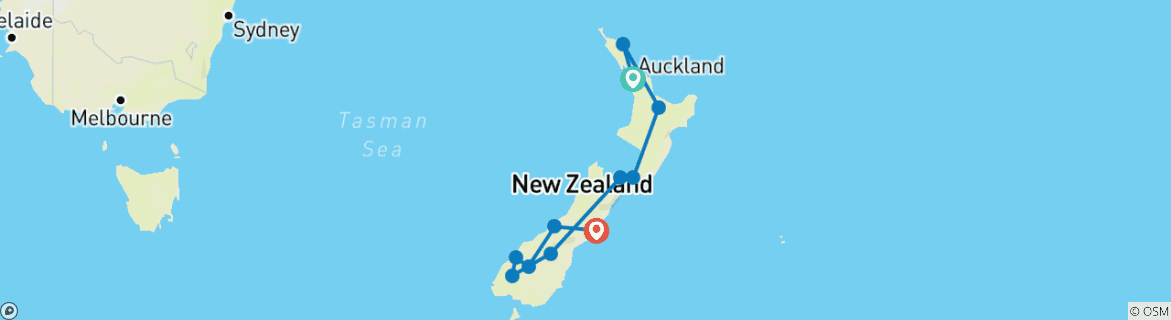 Image of a map showing the route of the tour