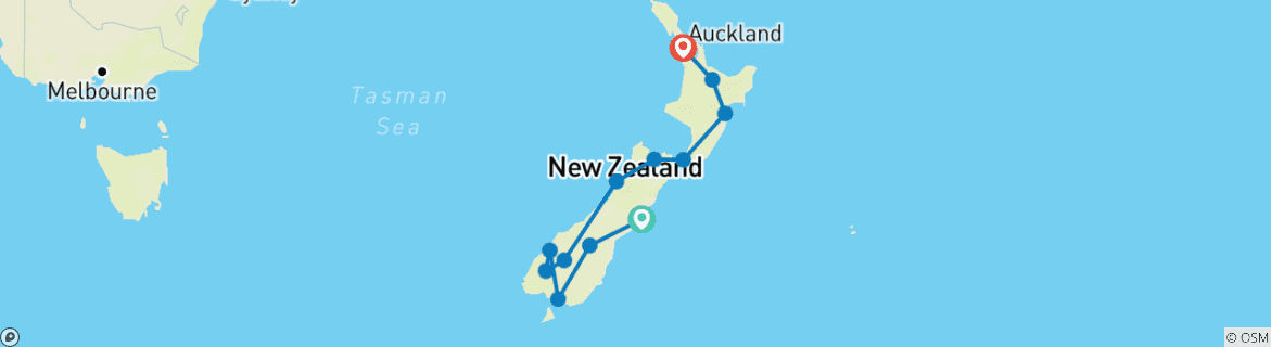 Image of a map showing the route of the tour