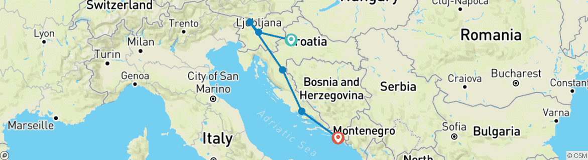Image of a map showing the route of the tour
