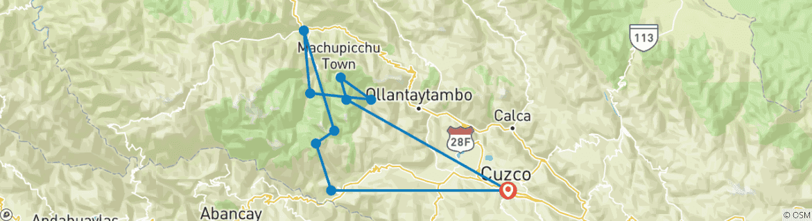 Image of a map showing the route of the tour
