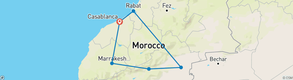 Image of a map showing the route of the tour