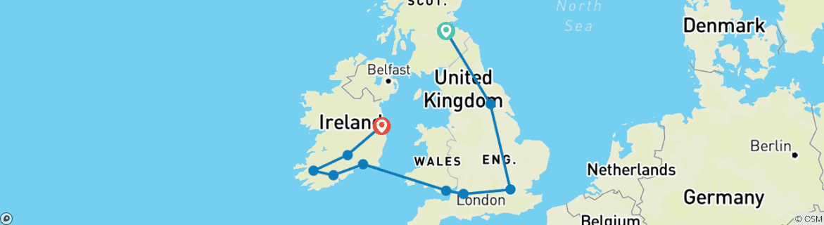 Image of a map showing the route of the tour
