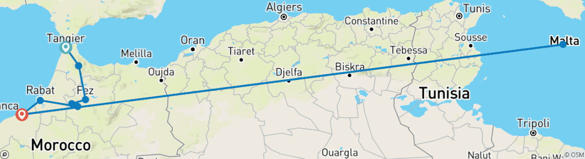 Image d'une carte montrant l'itinéraire du circuit