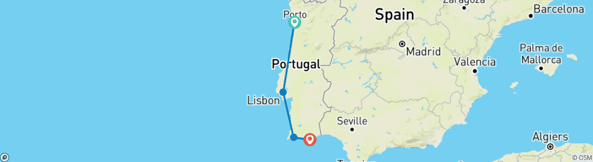 Image of a map showing the route of the tour