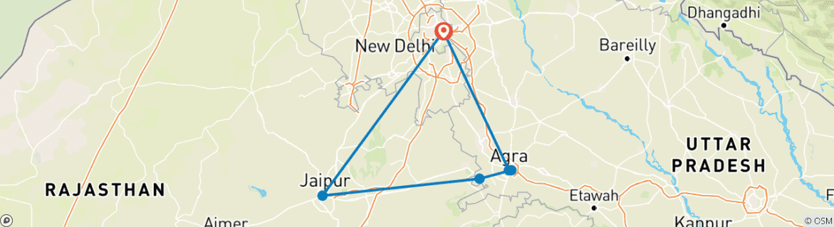 Image of a map showing the route of the tour