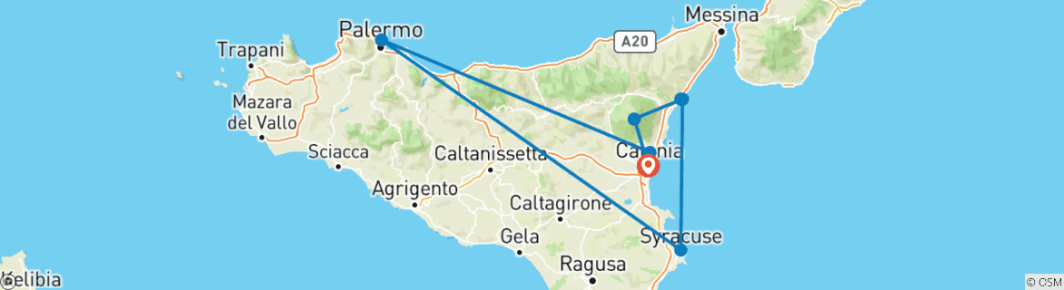 Image d'une carte montrant l'itinéraire du circuit