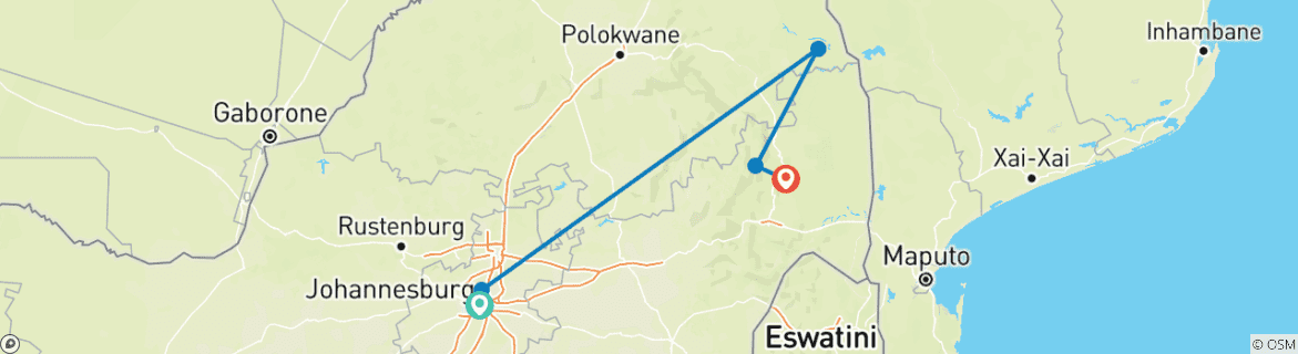 Image of a map showing the route of the tour