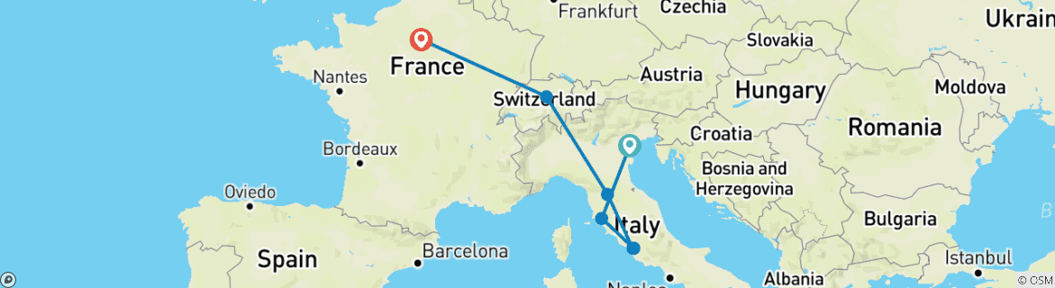 Image d'une carte montrant l'itinéraire du circuit