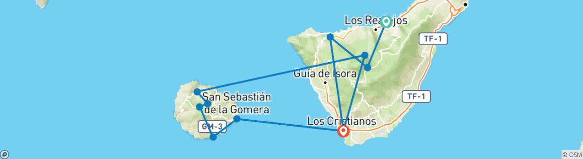 Image d'une carte montrant l'itinéraire du circuit