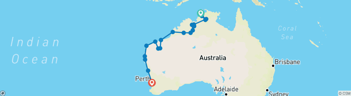 Image of a map showing the route of the tour