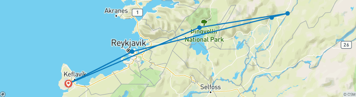 Image of a map showing the route of the tour