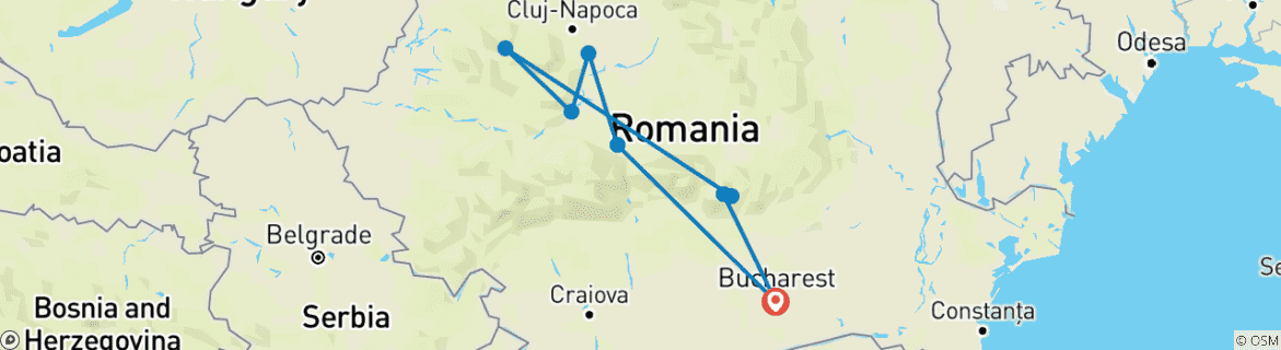 Image of a map showing the route of the tour