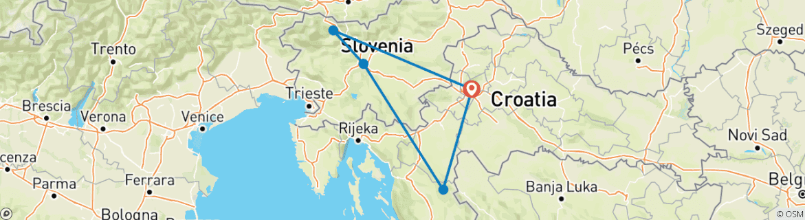 Image of a map showing the route of the tour