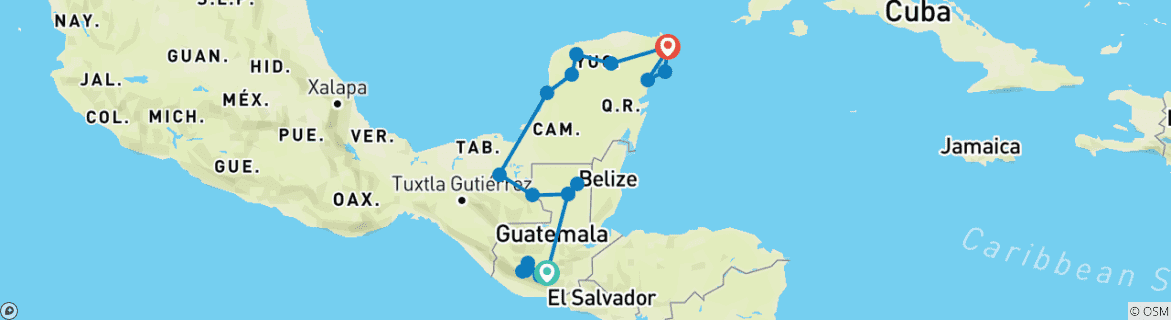 Karte mit der Reiseroute